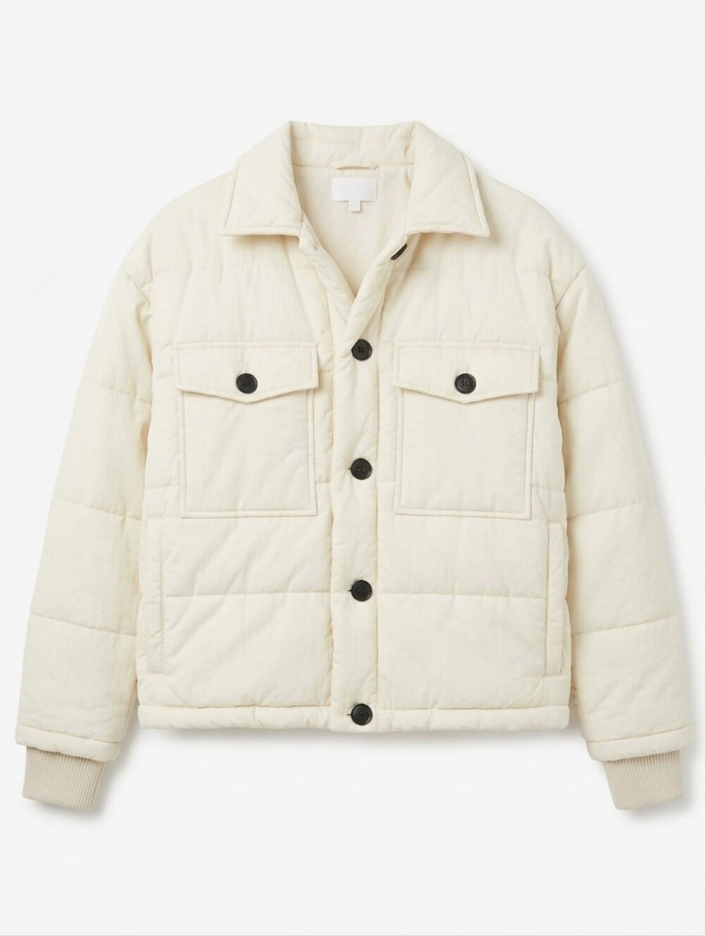 Cream Quilted Jacket with Corduroy Under Collar and Black Buttons